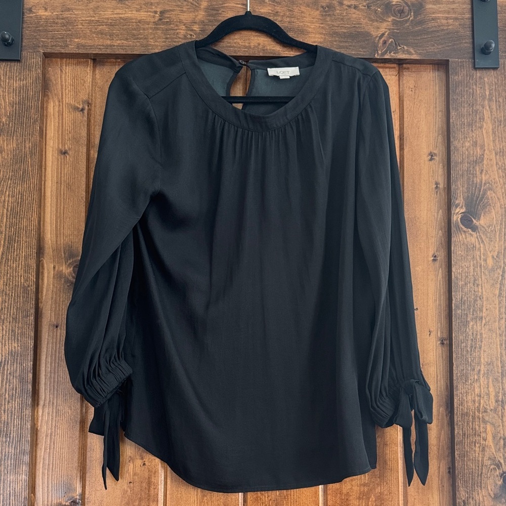 LOFT Black Long-Sleeve Tie-Cuff Blouse